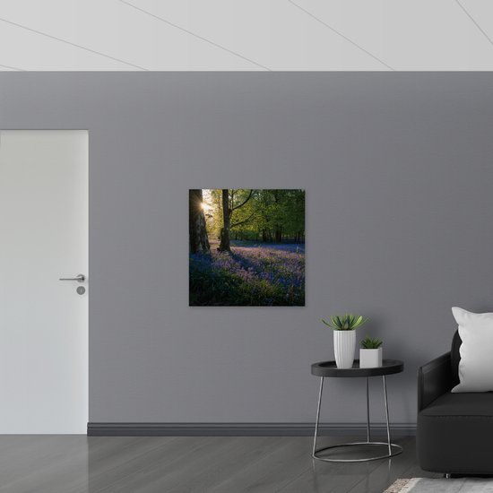 WallClassics - Muursticker - Zonnetje Schijnend op Lavendel  - 80x80 cm Foto op Muursticker