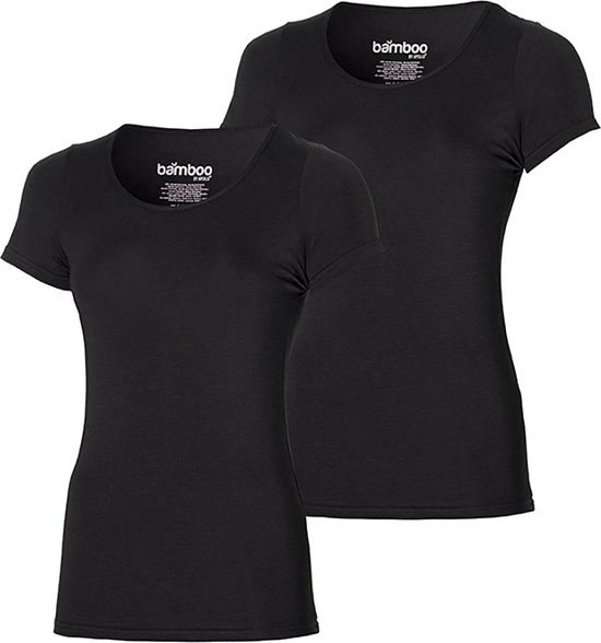 Bamboo T-shirts women basic 2 pak black ronde hals Maat L