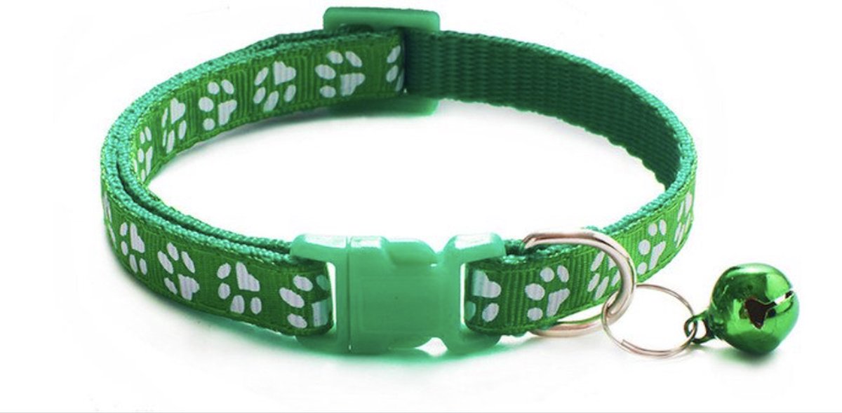 Bijoux by Ive - Groen poezen / katten halsbandje met pootjes en belletje