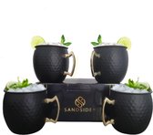 Moscow Mule Bekers Premium – Cocktail Glazen - Cocktail Set – Koperen Beker Set 4x Zwart - Luxe Giftset Cadeau