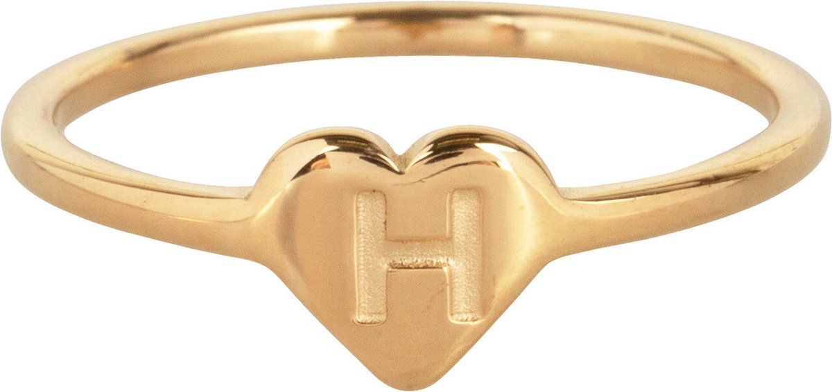 CHARMIN’S - INITIALEN - ZEGELRING - HARTJE - GOLDPLATED - LETTER H - MAAT 16 - STAINLESS STEEL - WATERPROOF