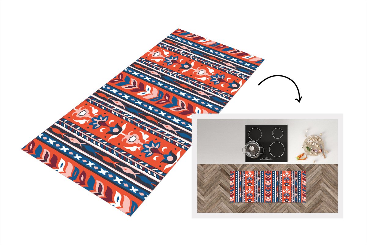 KitchenYeah Keukenloper - Loper keuken - Design - Bloemen - Planten - Rood - Minimalisme - 120x50 cm - Keukenloper vinyl Multicolor