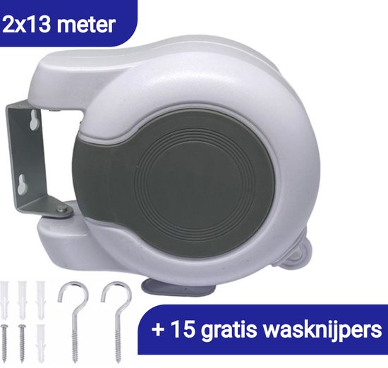 Waslijn, 13 m, draagbaar, uittrekbare waslijn, drooglijn, wanddroger met automatisch rolsysteem, dubbele lijn, geschikt voor thuis, hotel, salon en reizen