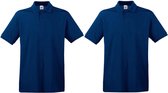 2-Pack maat L donkerblauw/navy polo shirt premium van katoen voor heren - Katoen - 180 grams - Polo t-shirts - Polos