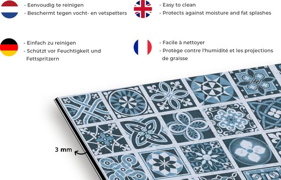 Spatscherm keuken 80x40 cm - Kookplaat achterwand Bloemen - Blauw - Patronen - Figuren - Muurbeschermer - Spatwand fornuis - Hoogwaardig aluminium