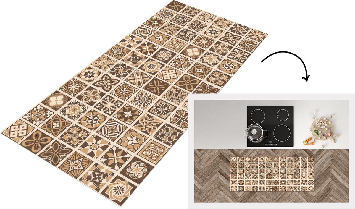 KitchenYeah Keukenloper - Loper keuken - Design - Bloemen - Bruin - Natuur - Vintage - 120x50 cm - Keukenloper vinyl Multicolor