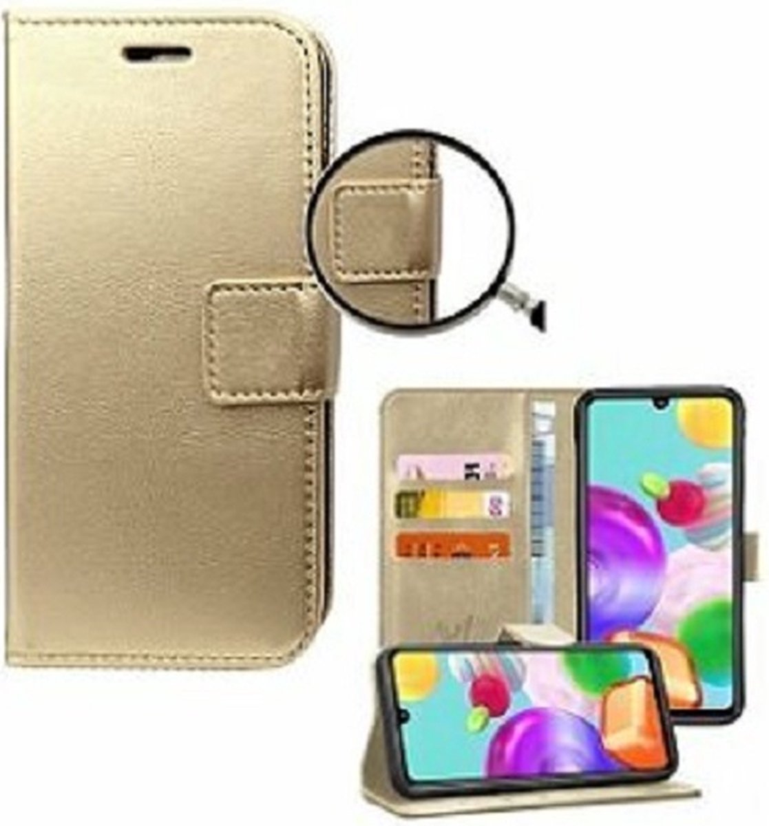 Samsung A41 Hoesje Met Pasjeshouder Bookcase Goud