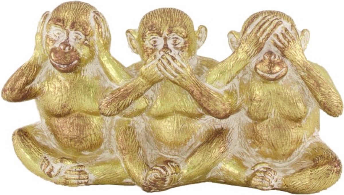 Natural collections - Decoratieve aapjes horen zien zwijgen - goud - 21 cm
