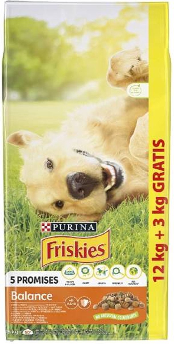 PURINA Friskies Balance Hondenvoer hondenbrokken met kip 12 + 3 kg