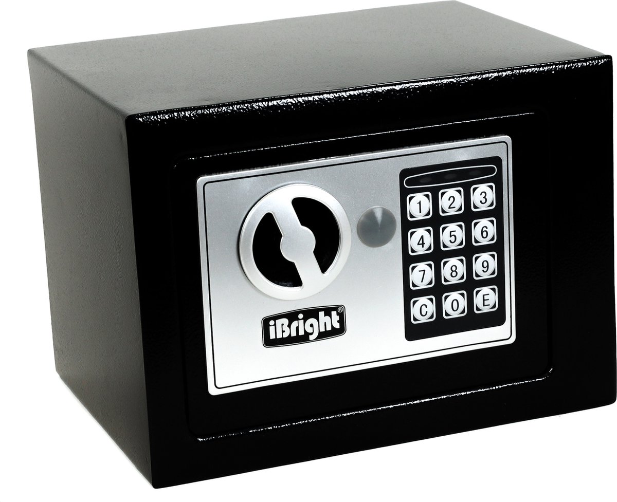 iBright Elektronische Kluis Met Cijferslot - Incl 2 Noodsleutels en Bevestigingsmateriaal- Kluisje - Zwart - 230x170x170 - iBright