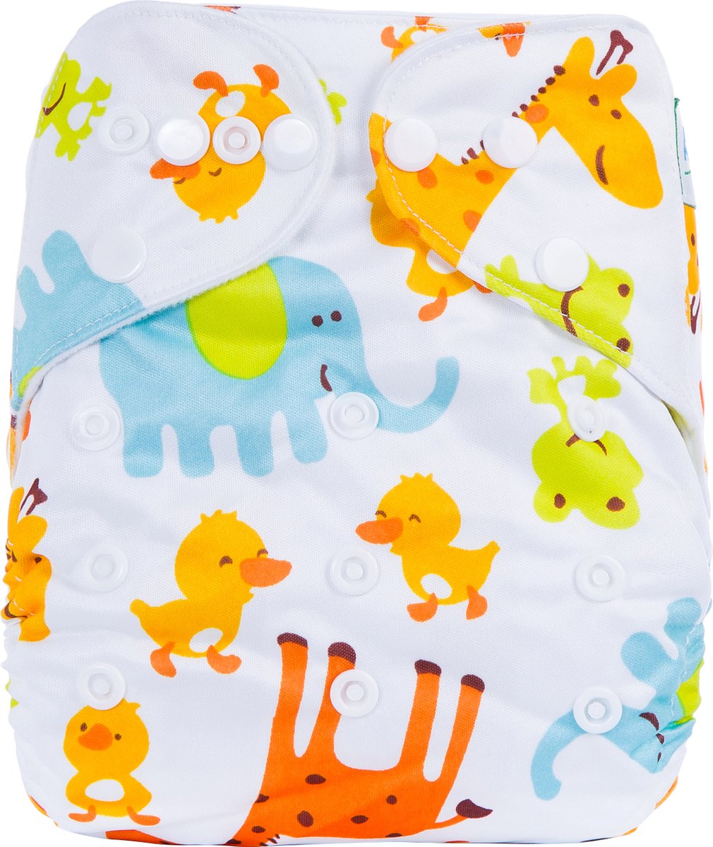Goedkoopste Duurzame luiers - Wasbare luier met inlegger - Herbruikbare luier - Pocket luier - 3-15 kilo - Diertjes - eend, olifant, kikker en giraf