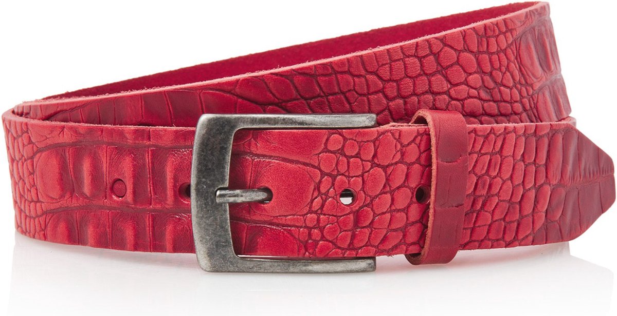 Timbelt 4cm leren jeans riem met kroko print - rood - 100% leder - Maat 85 - Totale lengte riem 100 cm