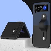 Zwart siliconen hoesje met handvat geschikt voor Samsung Galaxy Z Flip 4 hoesje / Galaxy Flip 4 hoesje - Anti-slip systeem - Siliconen case zwart en blauw gekleurd