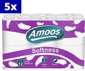 Bol.com Amoos 3-laags toiletpapier 60 rollen - wc-papier (5 x 12 rollen) - Extra zacht - Gaat extra lang mee (1 rol = 2 rollen) aanbieding