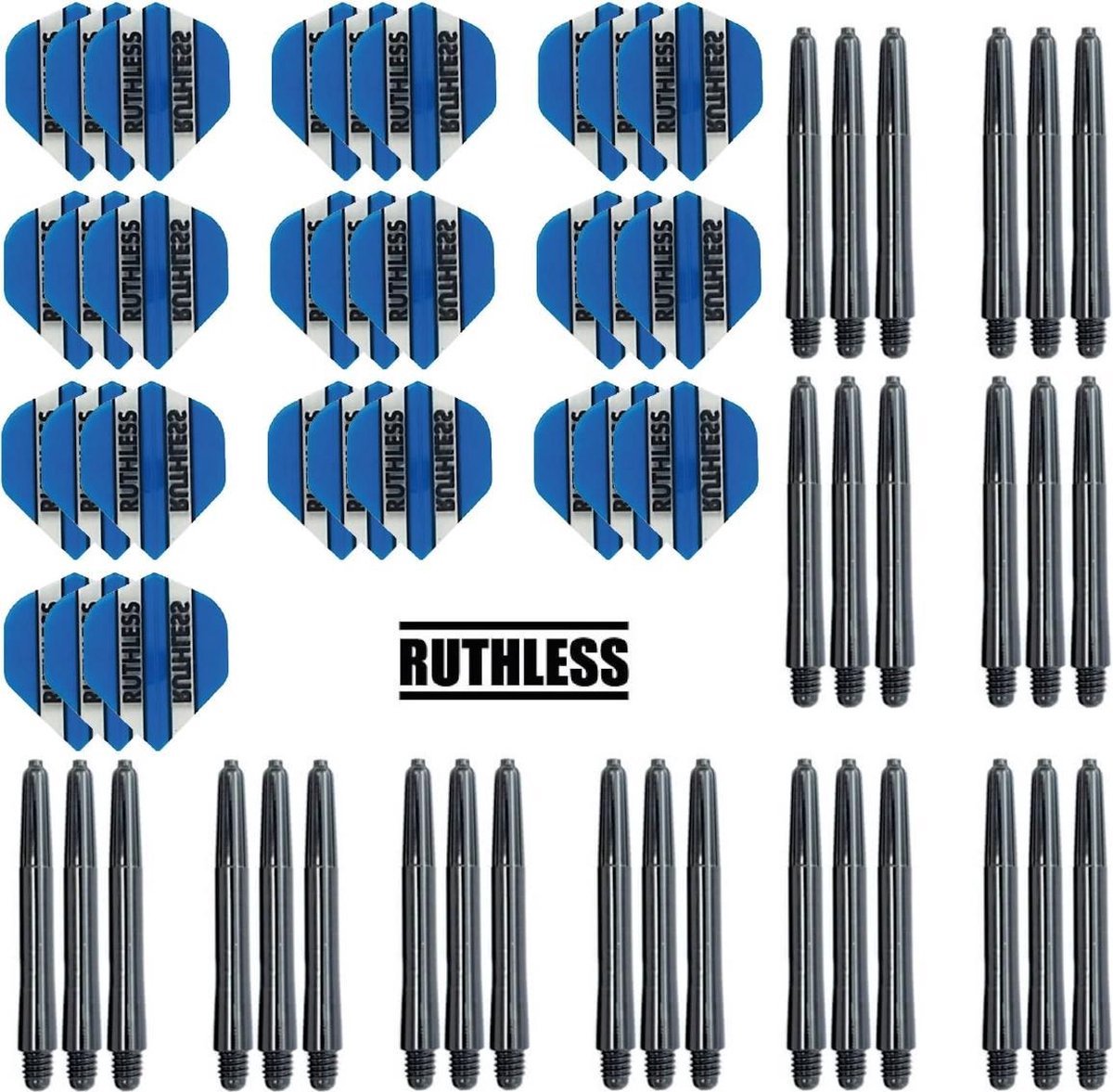 10 Sets Ruthless Flights Aqua – plus 10 sets dart shafts – medium