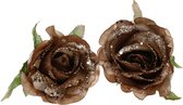 2x pcs décoration fleurs rose beige pailleté sur clip 10 cm - Décoration fleurs/Décorations de sapin/Décorations de Noël
