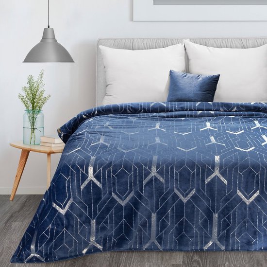 Oneiro’s Luxe Plaid GINKO Type 4 blauw - 150 x 200 cm - wonen - interieur - slaapkamer - deken – cosy – fleece - sprei