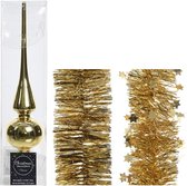 Kerstversiering glazen piek glans 26 cm en folieslingers pakket goud van 3x stuks - Kerstboomversiering