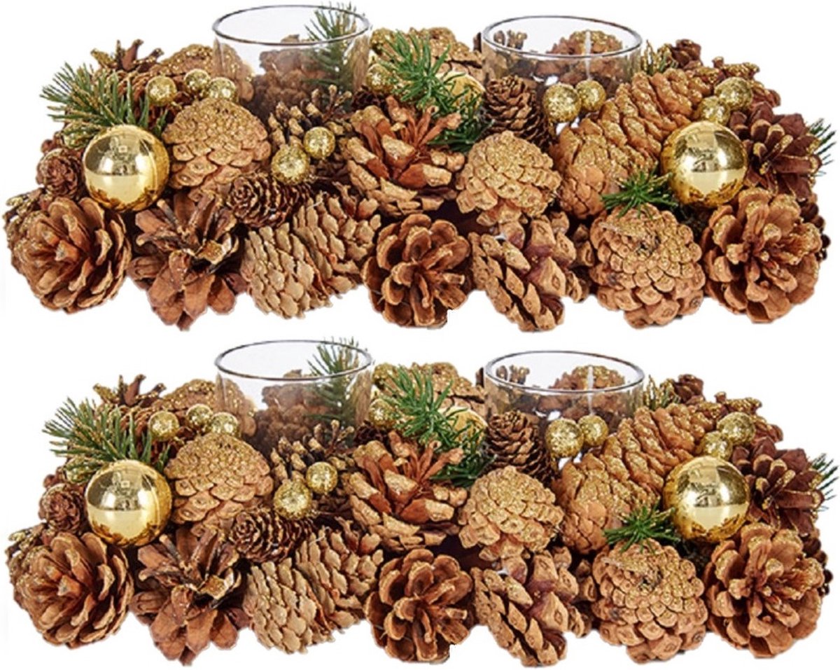 Kerst thema kaarsenhouder ornament gold/green nature 29 x 18 x 11 cm Voor 2x...
