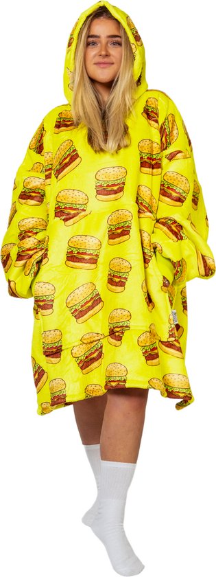 Noony Hamburger - Couverture à capuche - Plaids à manches - Sweat à capuche câlin - Extra doux