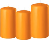 Set van 3x stuks oranje stompkaarsen 10-12-15 cm met diameter 6 cm - Sfeer kaarsen voor binnen