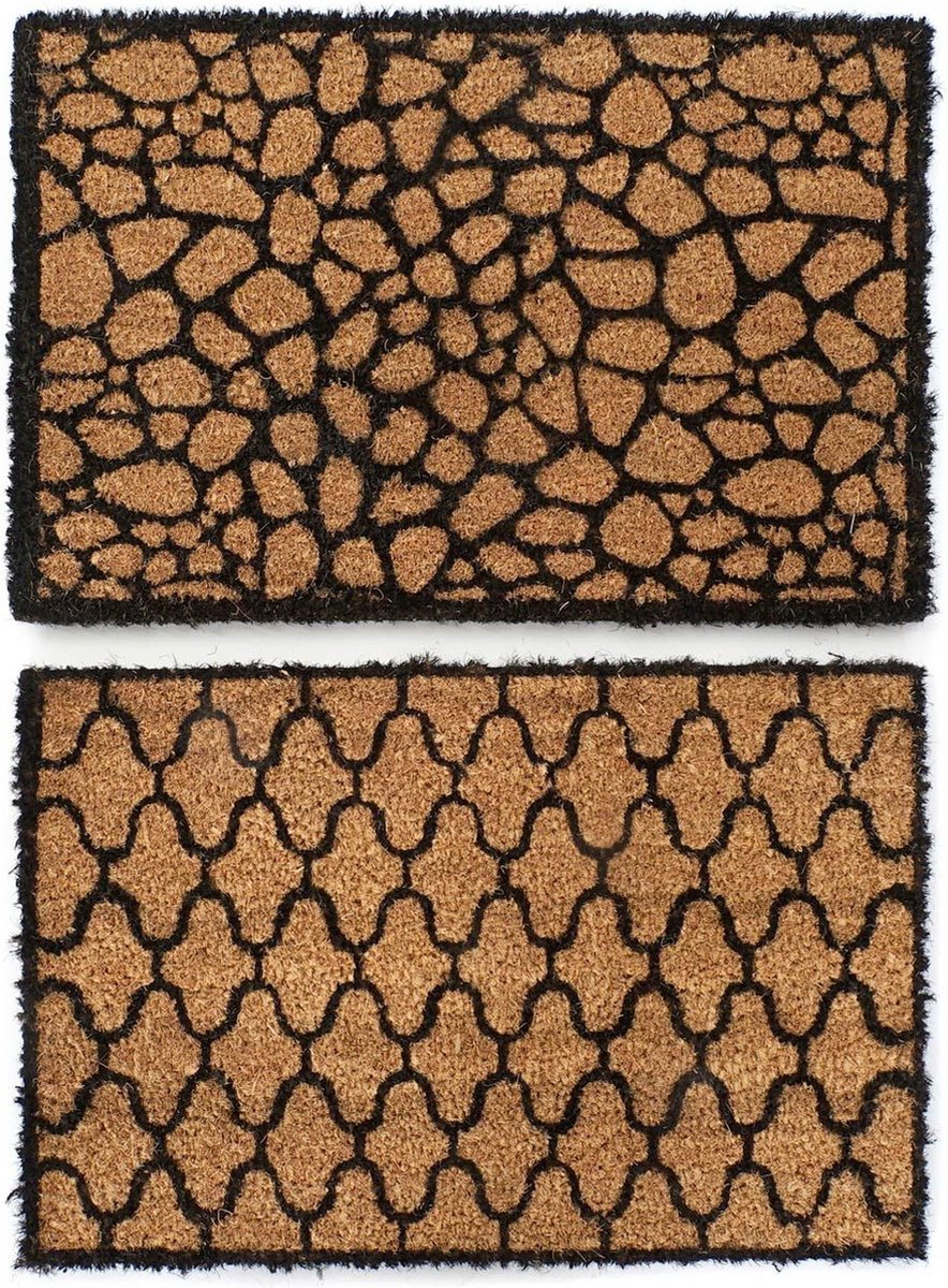 Set van 2x deurmatten/droogloopmatten kokosvezel 60 x 40 cm - Schoonloopmat voor- en achterdeur