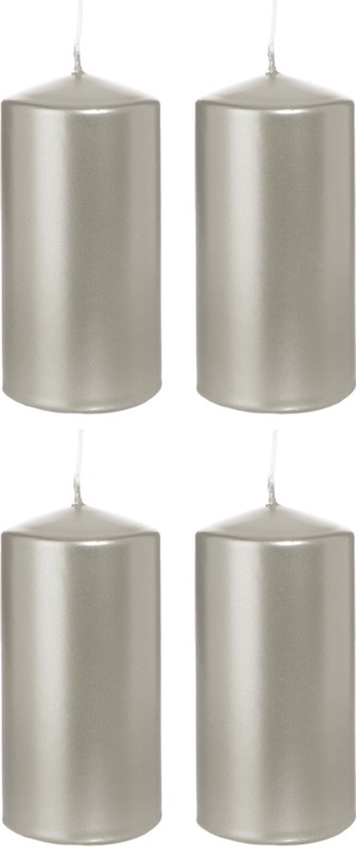 Trend Candles Cilinderkaars/stompkaars - 4x - zilver - 6 x 12 cm - 40 branduren - horeca kaarsen