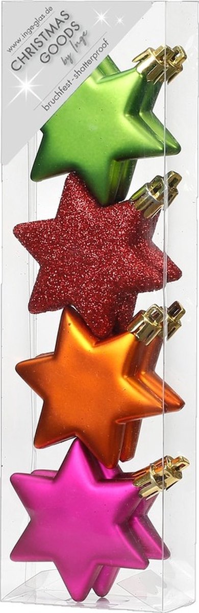 Christmas goods Kersthangers - 4x - gekleurde sterren - 6 cm - Kerstboomversiering gekleurd Multi
