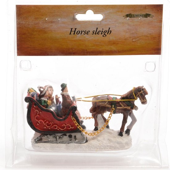 Lumineo beeldje - slee met paard - 12 cm - polyresin - kerstbeeldje - kerstdorp figuurtje