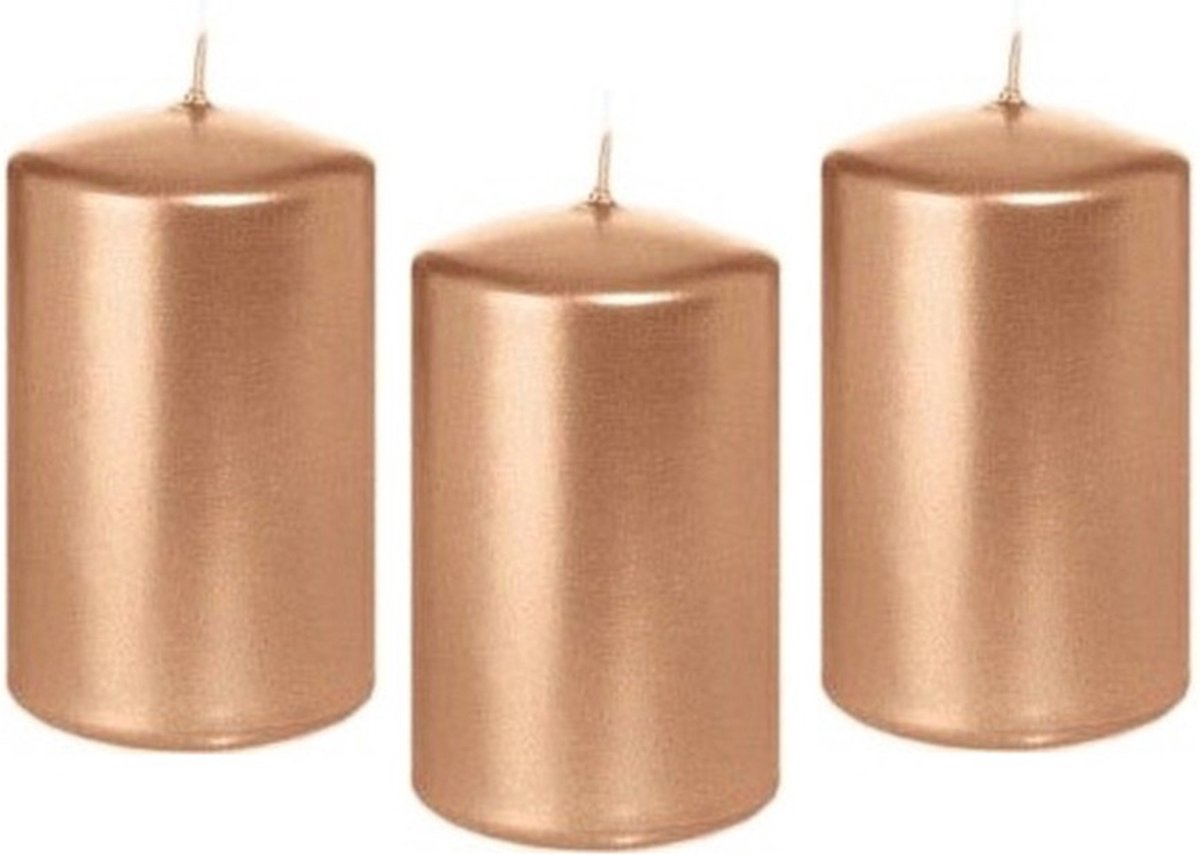 Trend Candles Cilinderkaars/stompkaars - 12x - roségoud - 5 x 8 cm - 18 branduren - horeca kaarsen Goudkleurig