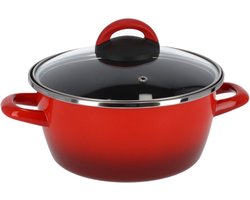 Magefesa Kookpan - met glazen deksel - rood - 20 cm - 5 liter - RVS - koken - soeppan - pannen Cuenca
