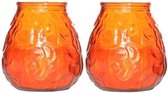 2x Oranje lowboy tafelkaarsen 10 cm 40 branduren - Kaars in glazen houder - Horeca/tafel/bistro kaarsen - Tafeldecoratie - Tuinkaarsen