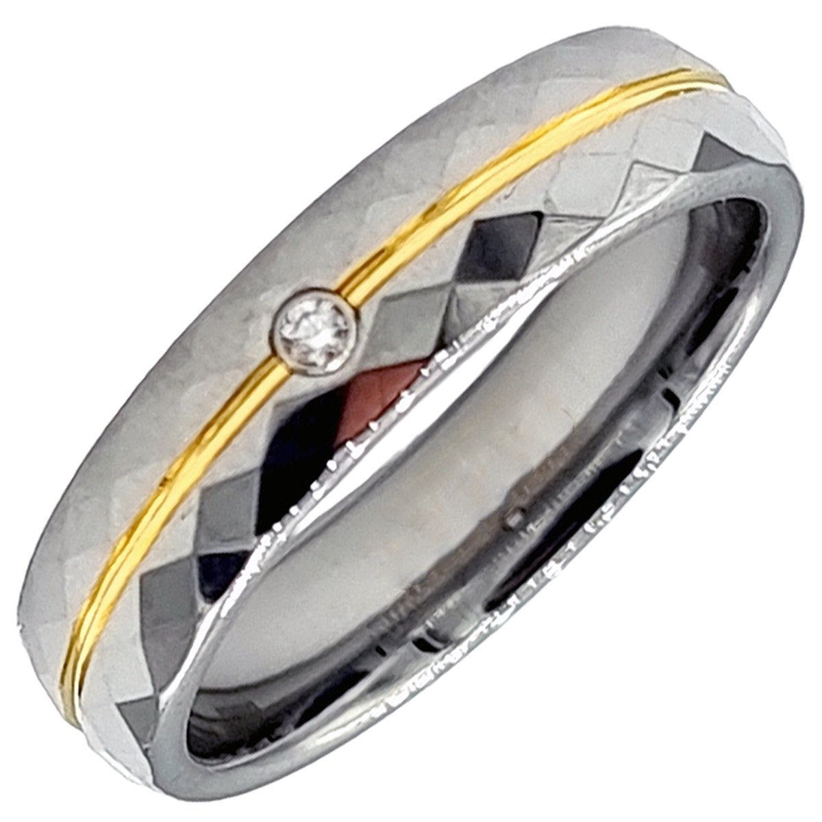 Tesoro Mio Michel – Trouwring Vrouw- Wolfraam Carbide Tungsten – Facet Geslepen Ring - Kleur Zilver – 17 mm / Maat 53