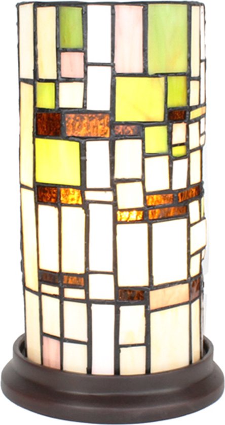 LumiLamp Tiffany Tafellamp Ø 15x26 cm Beige Groen Glas Kunststof Rond Tiffany Bureaulamp