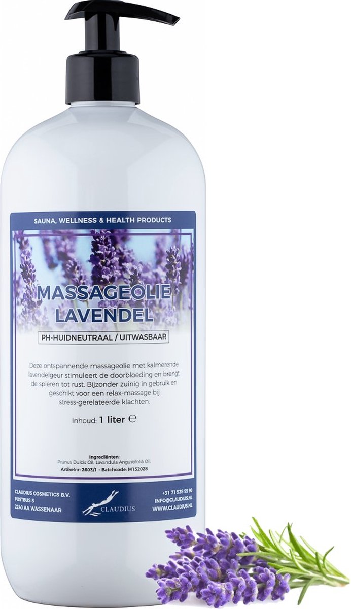Goedkoopste Massageolie Lavendel 1 liter met gratis pomp - 100 natuurlijk - biologisch en koud geperst