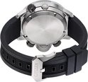 Zilverkleurig Citizen horloge met zwarte band, zicht op de achterkant.