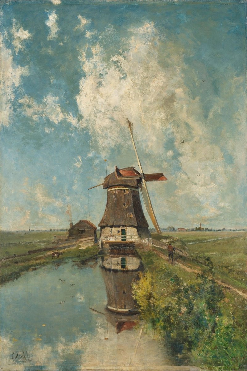 Paul Joseph Constantin Gabriël - Een Molen aan een Poldervaart (1889) Canvas Print