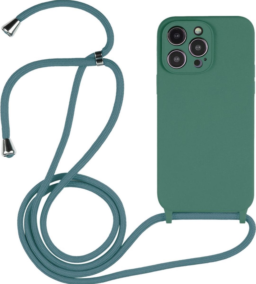 Mobigear Telefoonhoesje geschikt voor Apple iPhone 14 Pro Siliconen | Mobigear Lanyard Hoesje met koord - Groen