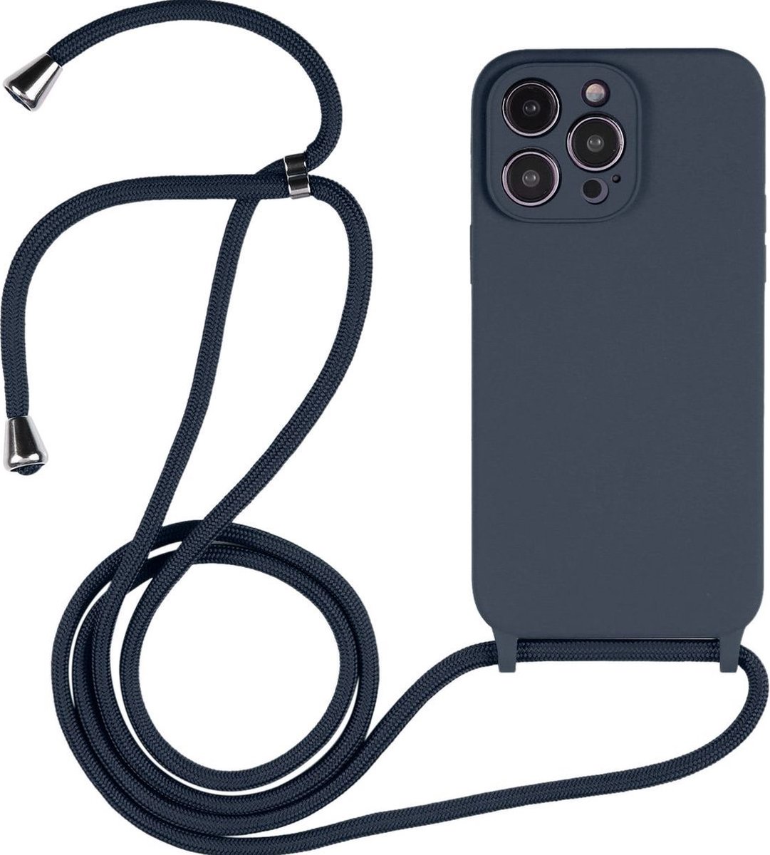 Mobigear Telefoonhoesje geschikt voor Apple iPhone 14 Pro Siliconen | Mobigear Lanyard Hoesje met koord - Donkerblauw