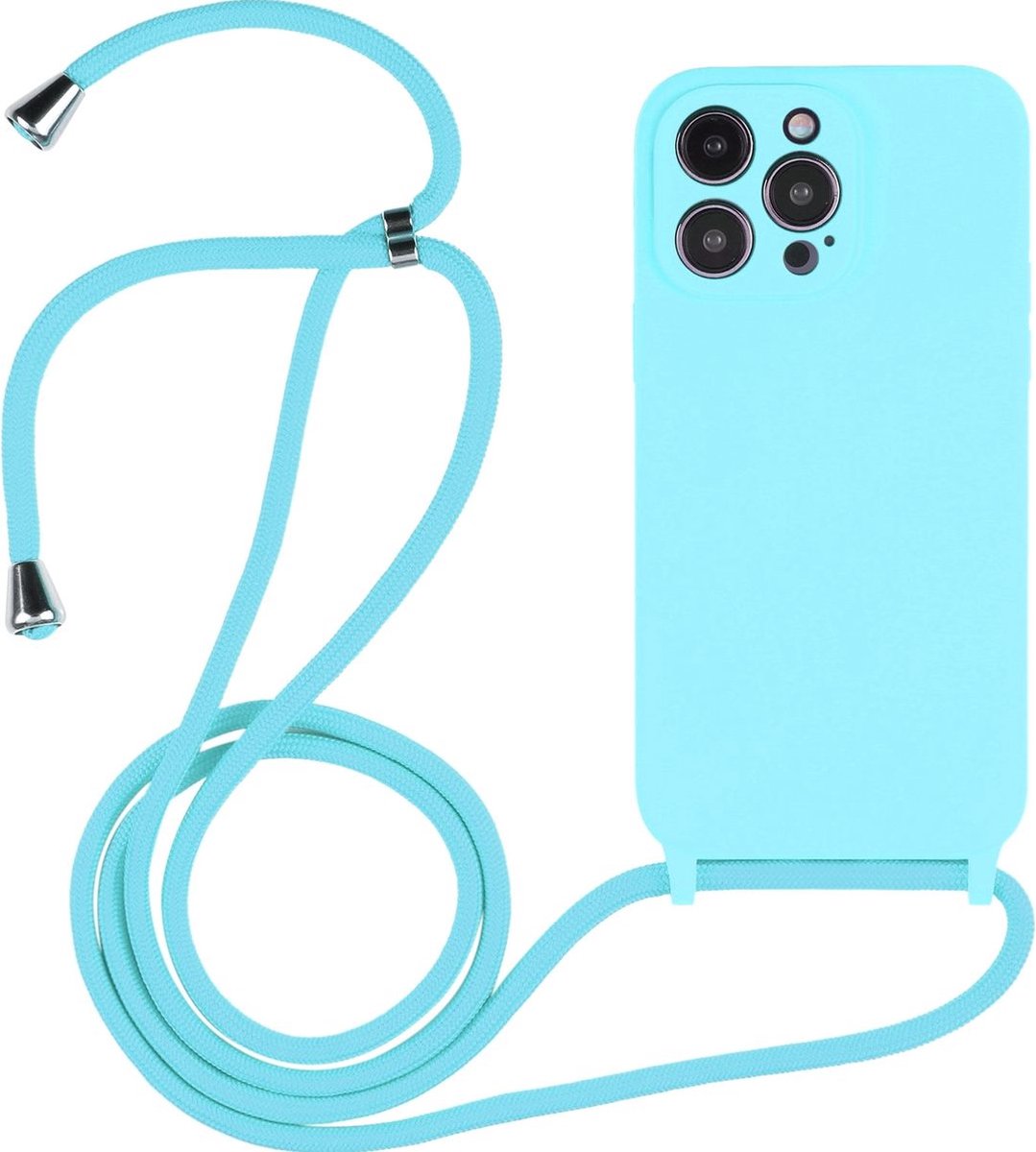 Mobigear Telefoonhoesje geschikt voor Apple iPhone 14 Pro Max Siliconen | Mobigear Lanyard Hoesje met koord - Blauw