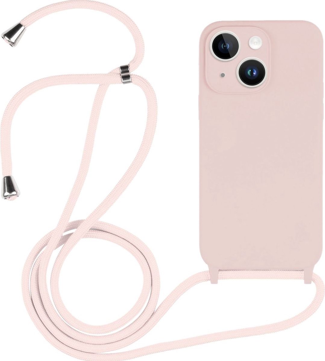 Mobigear Telefoonhoesje geschikt voor Apple iPhone 14 Siliconen | Mobigear Lanyard Hoesje met koord - Sand Pink | Pastelroze