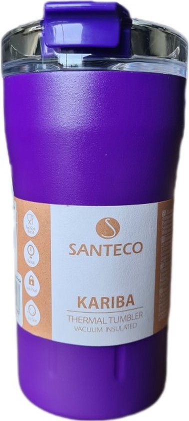 Foto: Santeco dubbelwandige rvs thermos beker kariba aurora paars thermosfles