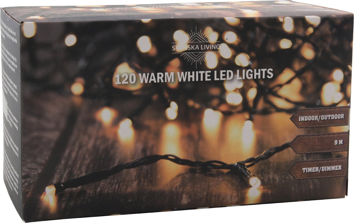 LED kerstverlichting warmwit 120 lampjes - Svenska Living - Voor Binnen & Buiten IP44 - Met Timer