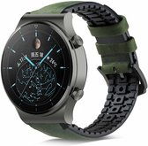 Strap-it Leren / siliconen bandje - geschikt voor Huawei Watch GT 2 Pro / GT 2 46mm / GT 3 46mm / GT 3 Pro 46mm / GT Runner / Watch 3 / 3 Pro - groen