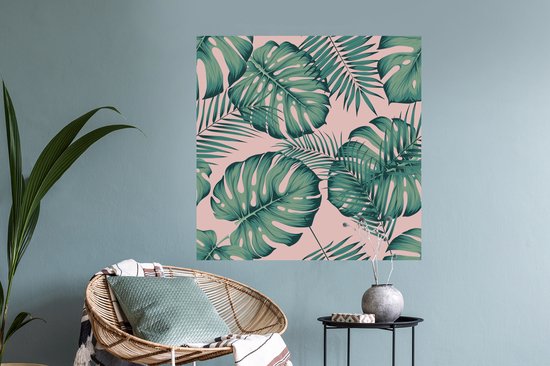 Muurstickers - Sticker Folie - Bladeren - Roze - Patroon - Meisjes - Kinderen - Groen - Kindje - 100x100 cm - Plakfolie - Muurstickers Kinderkamer - Zelfklevend Behang XXL - Zelfklevend behangpapier - Stickerfolie