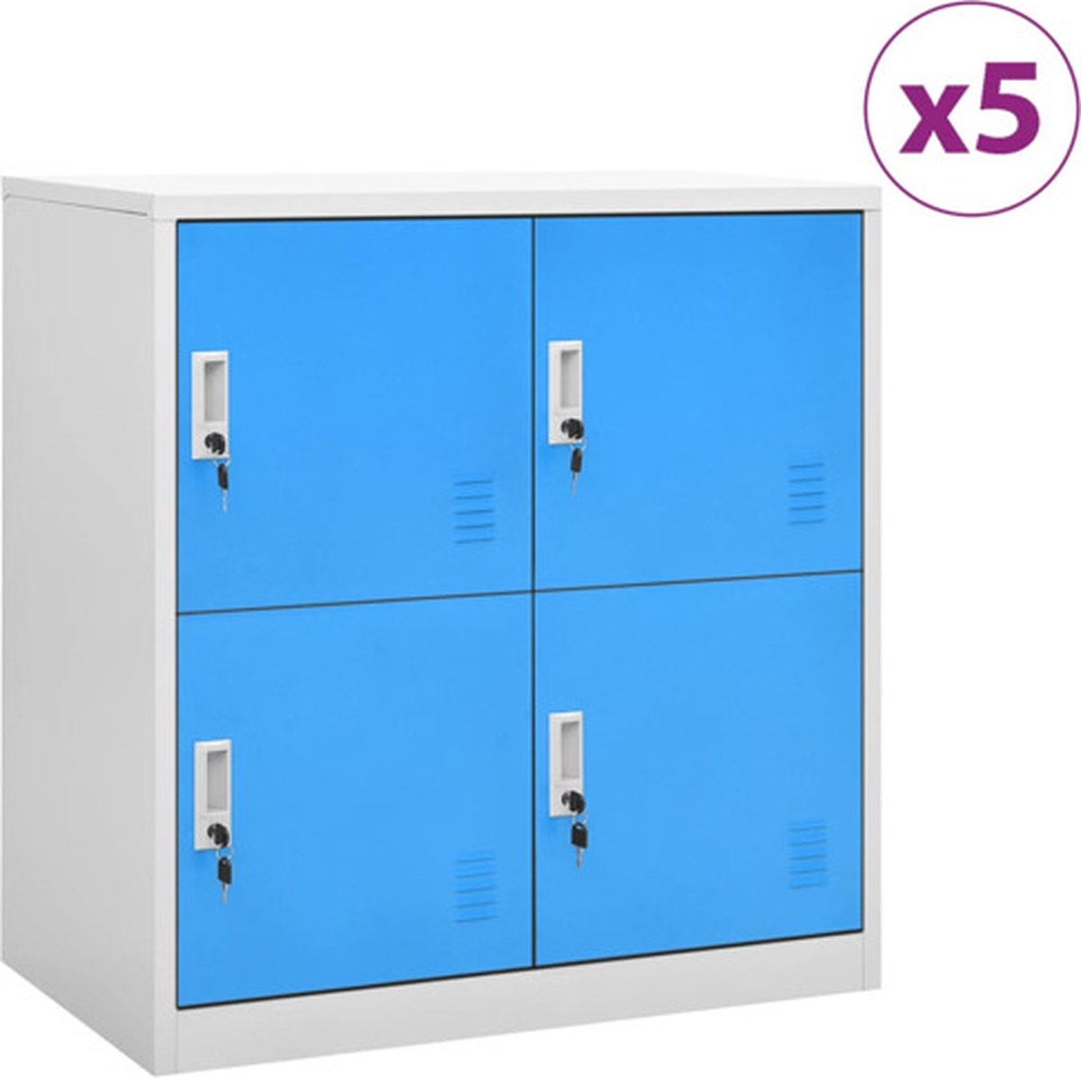 vidaXL Lockerkasten - 5 - st - 90x45x92,5 - cm - staal - lichtgrijs - en - blauw lichtgrijs en blauw