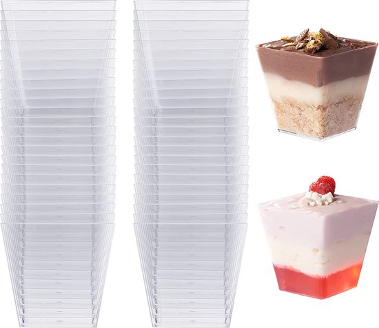 48 Herbruikbare Dessertbekers, 225ml - Stevig & Vaatwasmachinebestendig - Amuseschaaltjes Kunststof Dessertkommen voor Feestjes