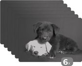 Placemat - Placemats kunststof - Honden - Puppy - Zwart - Wit - Dieren - 45x30 cm - 6 stuks - Hittebestendig - Anti-Slip - Onderlegger - Afneembaar