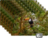 Placemat - Placemats kunststof - Vogel - Toekan - Jungle - Natuur - Tropisch - 45x30 cm - 6 stuks - Hittebestendig - Anti-Slip - Onderlegger - Afneembaar