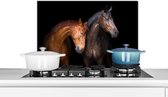Spatscherm keuken 60x40 cm - Kookplaat achterwand Paarden - Dieren - Portret - Bruin - Muurbeschermer - Spatwand fornuis - Hoogwaardig aluminium